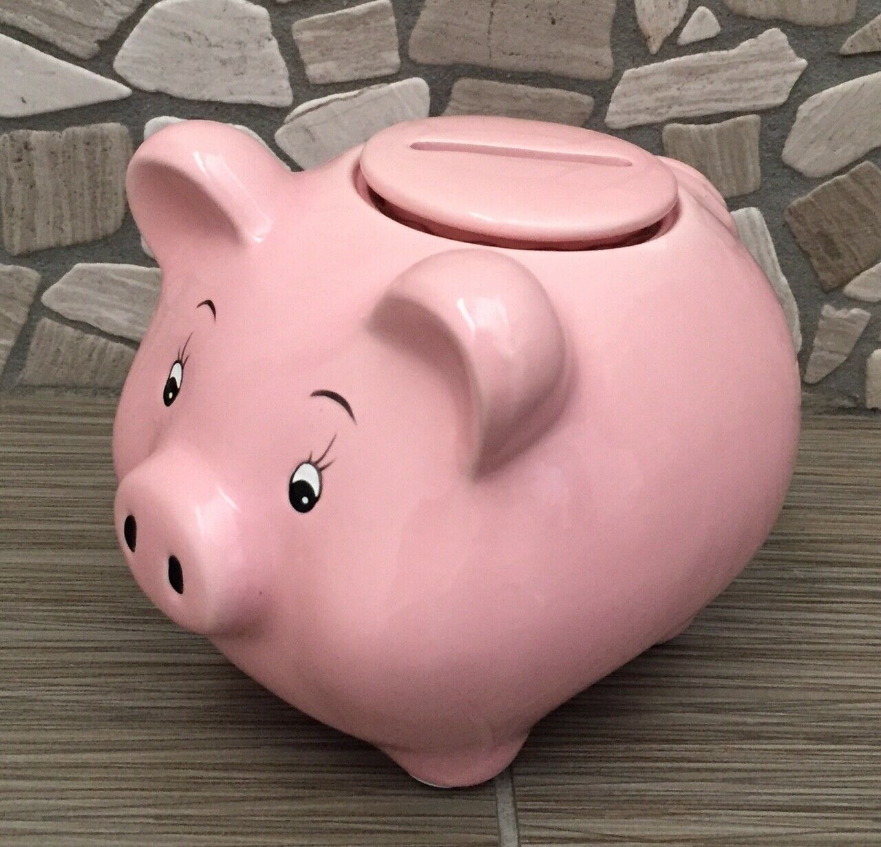 Pink Ceramic Childs Pig Piggy Bank Re move-able Top Lid Great Quality Ceramic