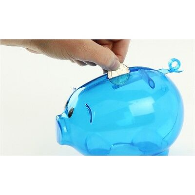 NEW BLUE PLASTIC PIGGY BANK - SAVE COINS AND CASH FUN FOR KIDS 5 1/2