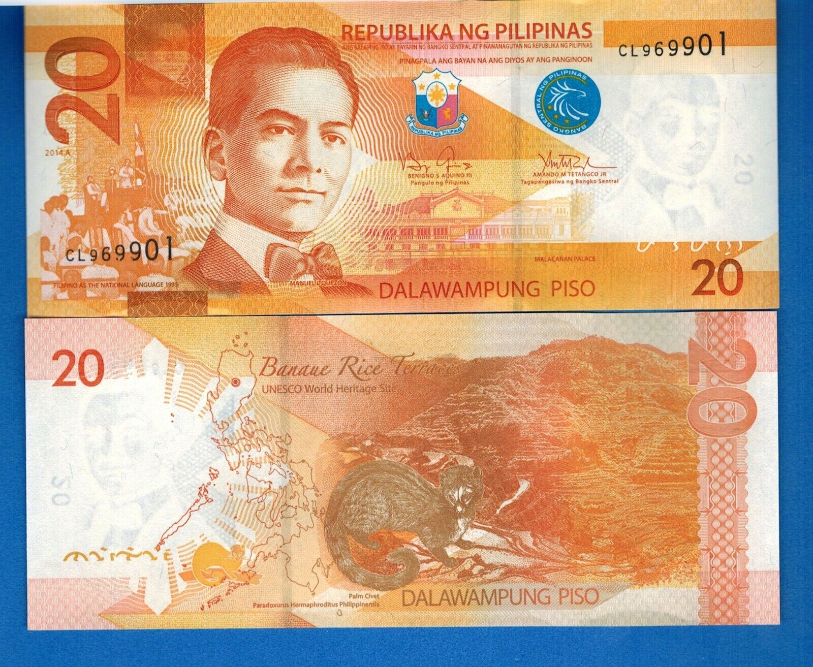 Philippines P-206 20 Piso Year 2014a Uncirculated Banknote