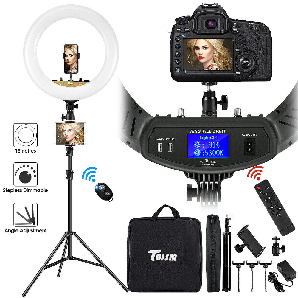 18" Led Ring Light Kit With Stand Dimmable 6000k For Makeup Phone Camera Youtube