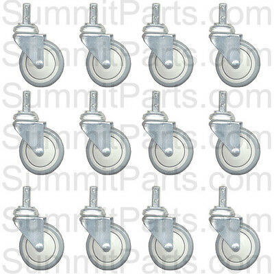 12pk - 4" Laundry Cart Caster Wheel, Round Post For R&b Wire C87, Rb87g, Cstr87g