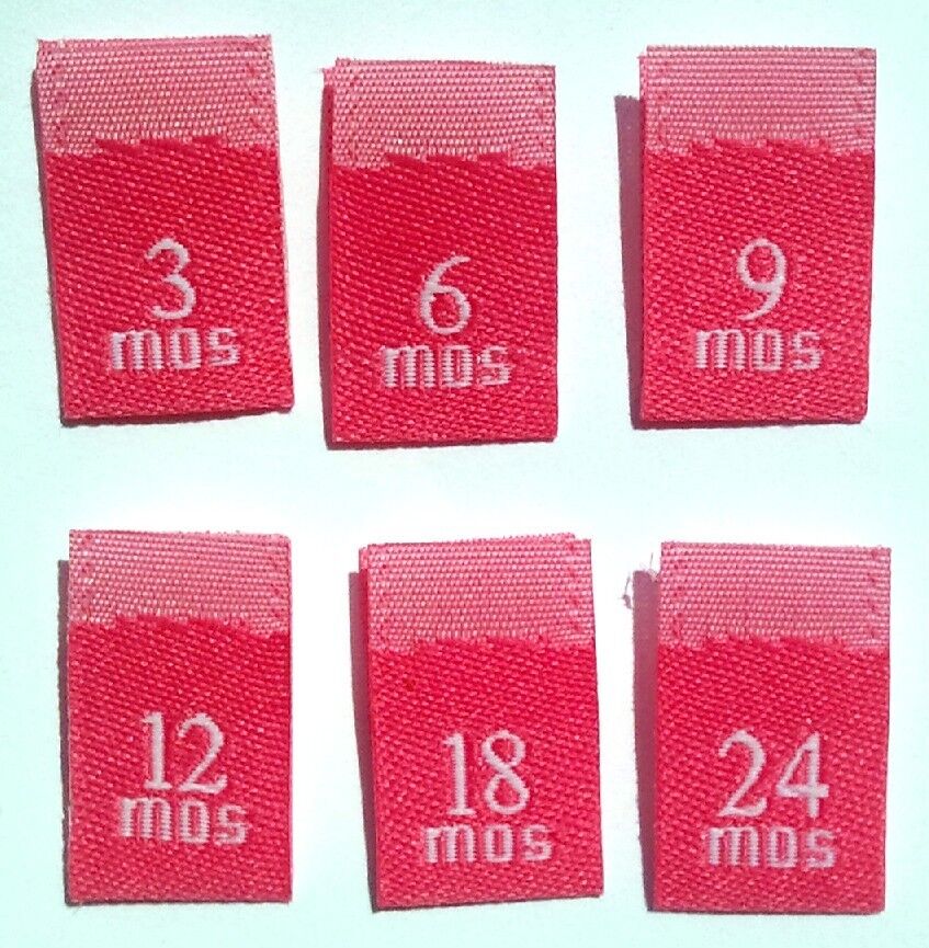 Mixed 120 Pcs Woven Hot Pink Clothing Sewing Label Tags  3 6 9 12 18 24 Months
