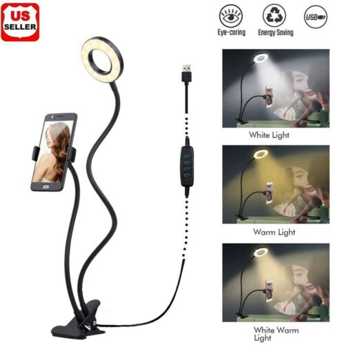 LED Selfie Ring Light Phone Holder Flexible Stand Long Arm for Stream Live Lamp