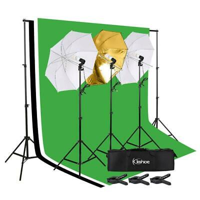 Photo Studio Lighting Photography 3 Backdrop Stand Muslin Light Kit Umbrella Set