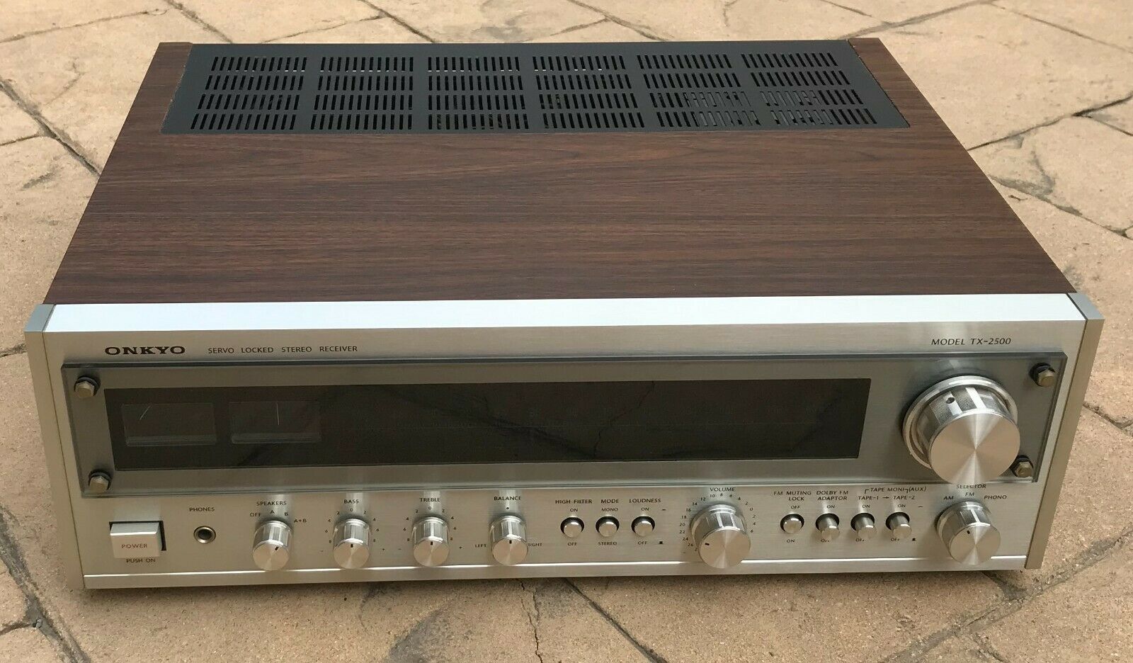 ONKYO Model TX-2500 STEREO RECEIVER w/ Wood Grain Top & Sides - Tested & Works