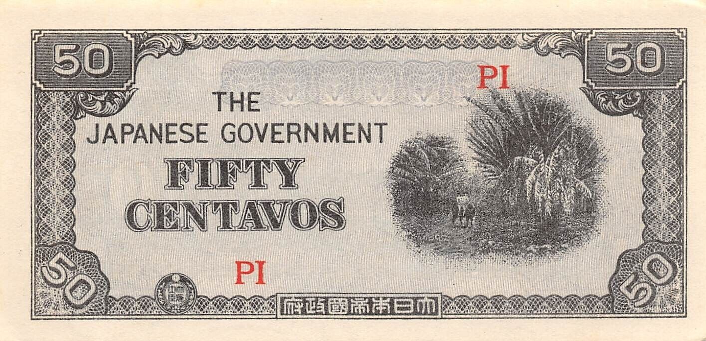Philippines  50  Centavos  Nd. 1942  Block Pi  Ww Ii  Uncirculated Banknote Z16