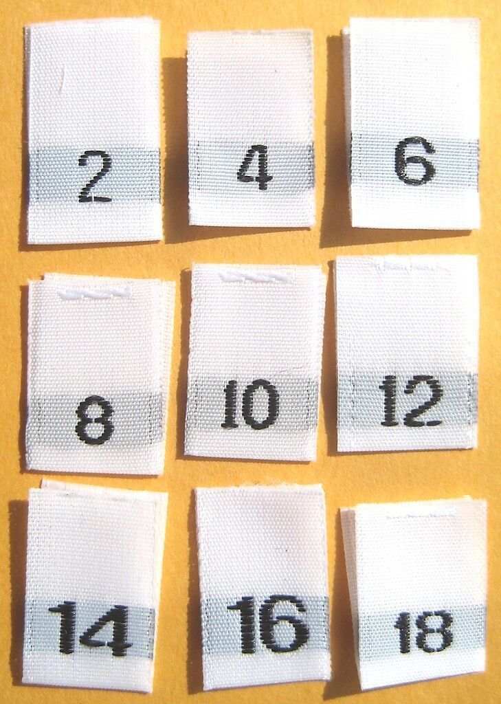 Size 2 4 6 8 10 12 14 16 18 White Woven Clothing Sew Label Size Tags - 1000 Pcs