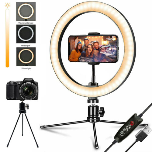 10" Led Ring Light With Tripod Stand & Phone Holder Dimmable Desk Makeup Kit