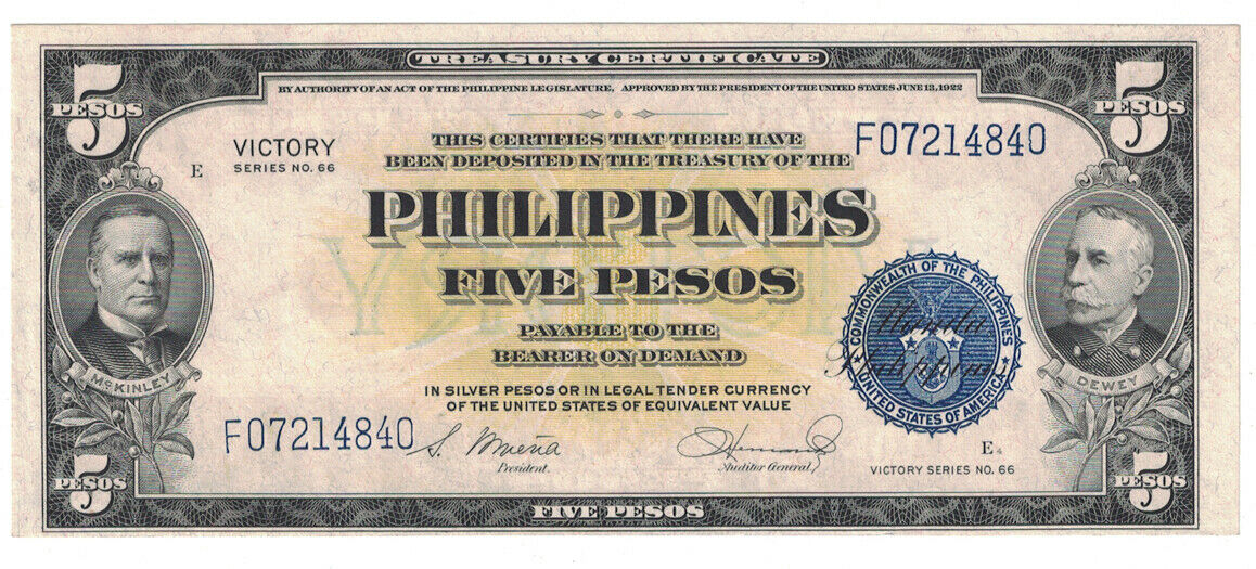 Philippines - Nd (1944) 5 Pesos "victory" Banknote (p-96) - Very Nice!