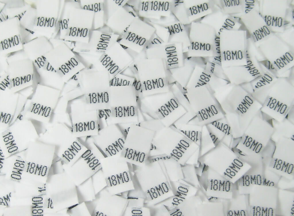50 Pcs White Infant Toddler Taffeta Woven Clothing Size Tag Labels - 18 Month