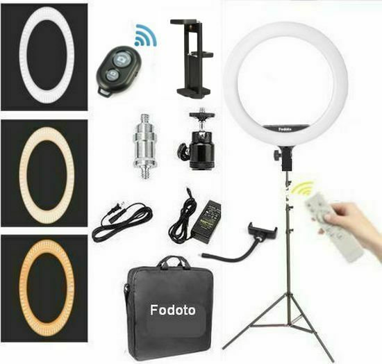 Fodoto 18" Inch Bicolor Led Ring Light Kit With Stand Social Media/beauty Shoot