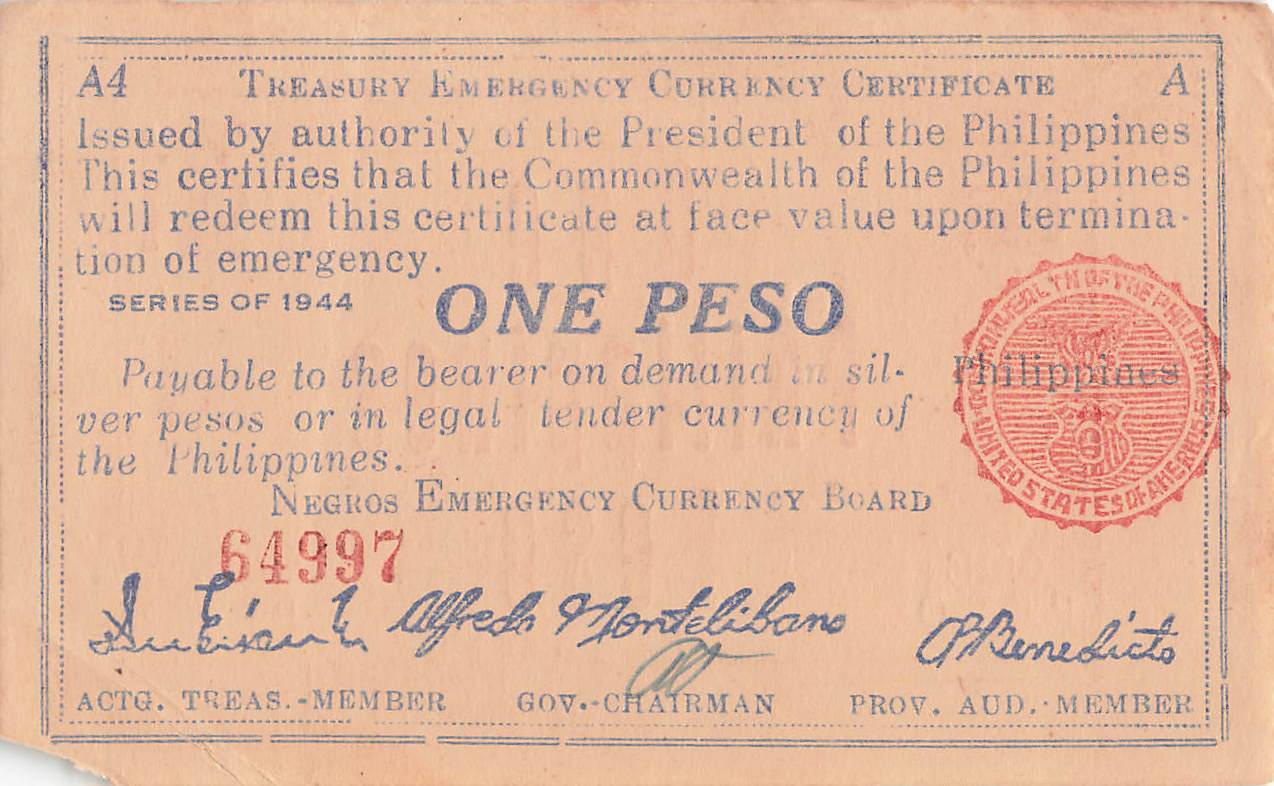 Philippines (negros) 1 Peso 1944 Au