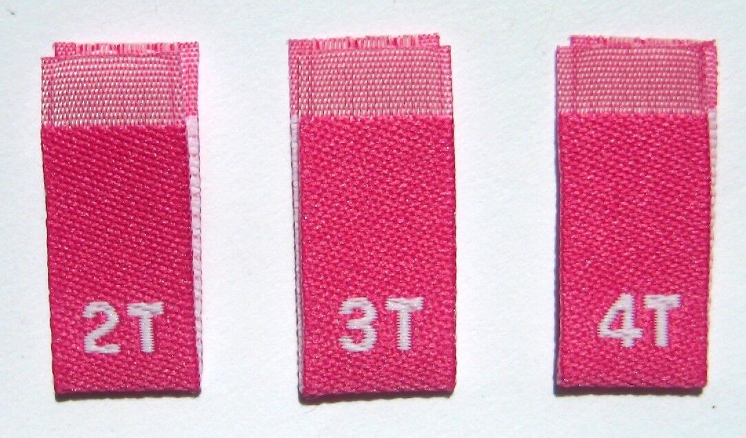 250 Pcs Hot Pink Woven Clothing Sewing Garment Fold Label Size Tags - 2t, 3t, 4t