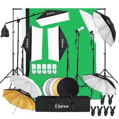 Video Photo Studio Photography Lighting Kit 3 X Backdrops 5 X Umbrella Stand Set