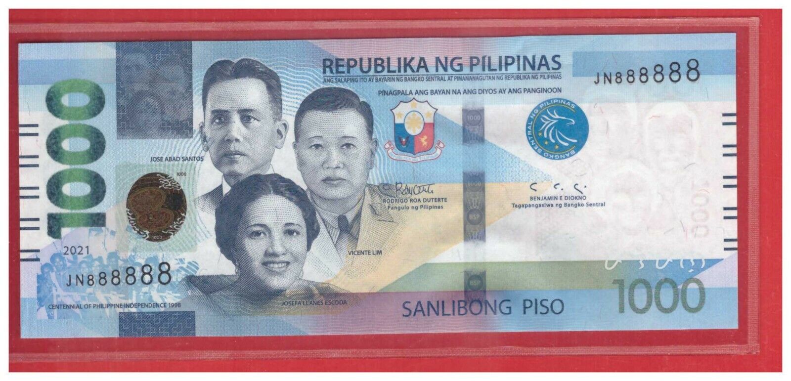 2021 Philippines 1000 Peso Piso New Enhanced Ngc Duterte Solid Jn 888888 Unc