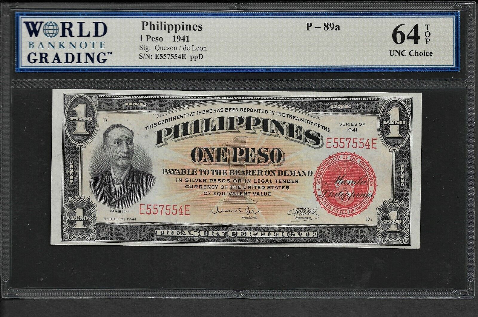 Philippines p-89a, UNC, 1 Peso, 1941